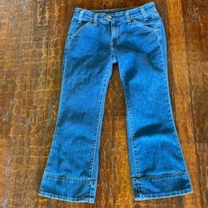 LEVIS Unusual DENIM stretch CAPRIS *cuff or not* FLAP POCKETS * Silver SNAPS * 1